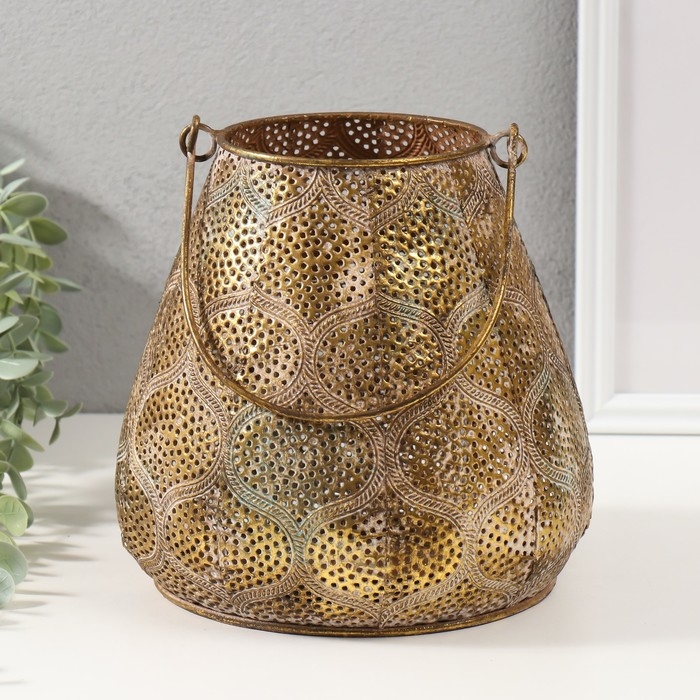 Подсвечник металл на 1 свечу Подсвечник металл на 1 свечу "Узор. Тыковки" состаренное золото 20,5х20,5х20,5 см