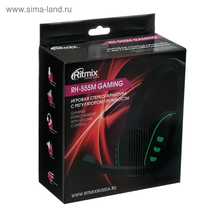 Наушники Ritmix RH-555M Gaming, игровые, полноразмерные, микрофон, 3.5мм, 1.8м, черно/зелен Наушники Ritmix RH-555M Gaming, игровые, полноразмерные, микрофон, 3.5мм, 1.8м, черно/зелен