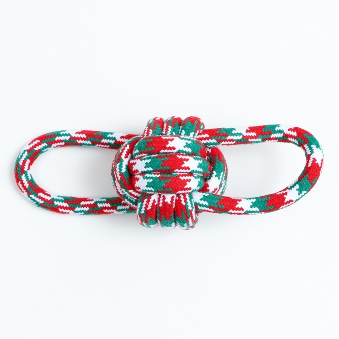 Игрушка канатная Игрушка канатная "Мяч с ручками" для крупных собак, до 155 г, до 26 см, красно-бело-зелёная