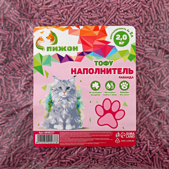 Наполнитель тофу, 5 л, лаванда Наполнитель тофу, 5 л, лаванда