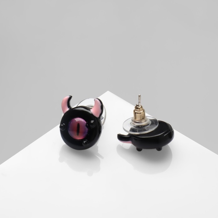 Серьги с эмалью «Монстрики» с рожками, цвет чёрно-розовый Серьги с эмалью «Монстрики» с рожками, цвет чёрно-розовый