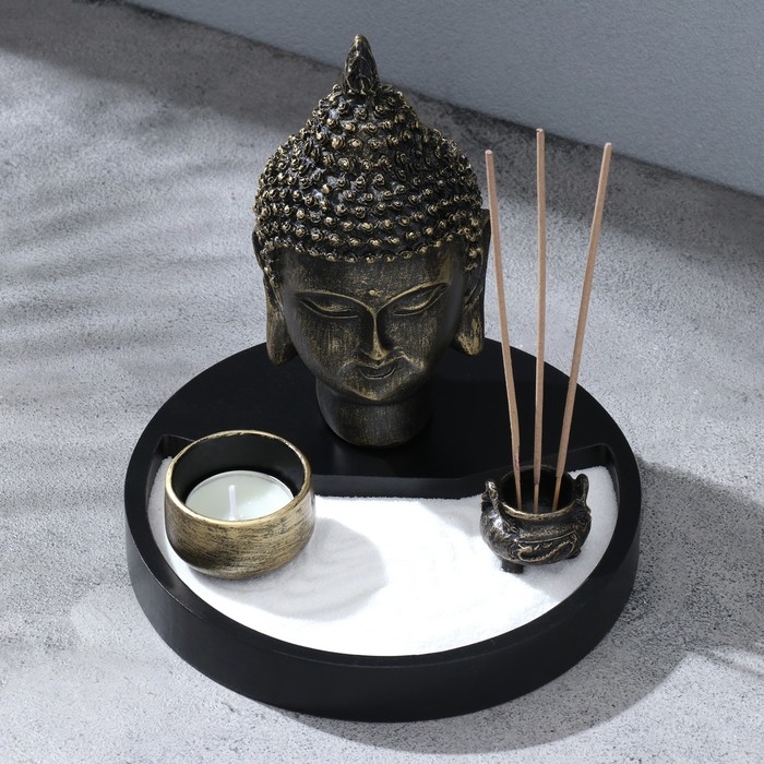 Сад камней с подставкой для благовоний  Сад камней с подставкой для благовоний "Тишина", 17,5х17,5х17,5см, бетон