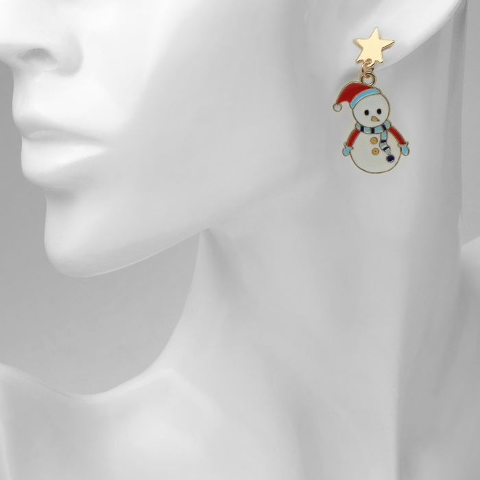 Новый год! Серьги «Новогодние» снеговик с носком, цветные в золоте Новый год! Серьги «Новогодние» снеговик с носком, цветные в золоте