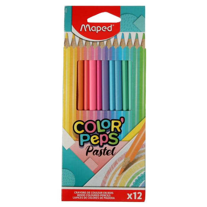 Карандаши 12 цветов Maped Color` Peps Pastel, треугольные, ударопрочные, картон, футляр Карандаши 12 цветов Maped Color` Peps Pastel, треугольные, ударопрочные, картон, футляр
