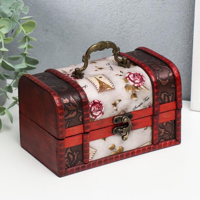 Шкатулка дерево состаренная  Шкатулка дерево состаренная "Розы и марки" набор 2 шт 6,5х11,5х7,5, 10,5х17х10,5 см