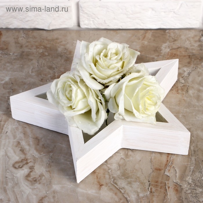 Кашпо деревянное 27×27×4.5 см  Кашпо деревянное 27×27×4.5 см "Звезда", белая кисть