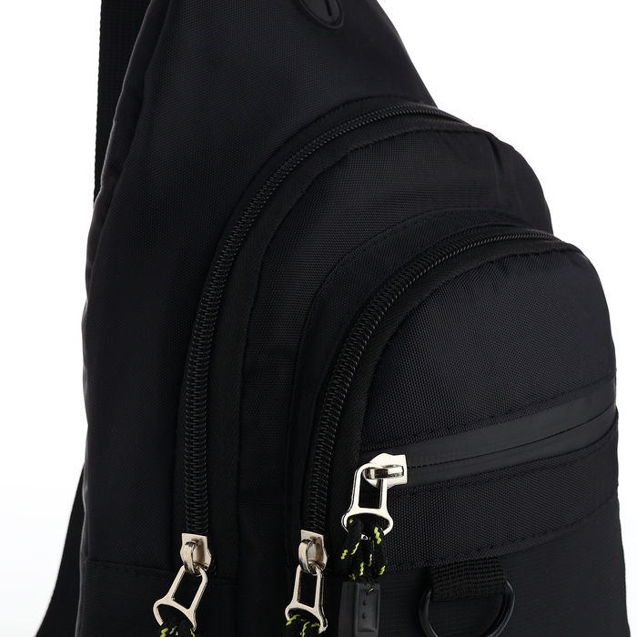 Сумка-слинг из текстиля, 3 наружных кармана, цвет чёрный Сумка-слинг из текстиля, 3 наружных кармана, цвет чёрный