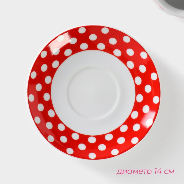 Чайная пара Доляна «Горох», 2 предмета: чашка 210 мл, блюдце d=14 см, цвет красный Чайная пара Доляна «Горох», 2 предмета: чашка 210 мл, блюдце d=14 см, цвет красный