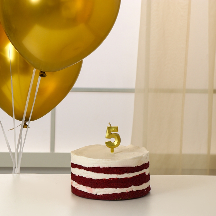 Свечи для торта + 5 шаров, цифра 5, золото Свечи для торта + 5 шаров, цифра 5, золото
