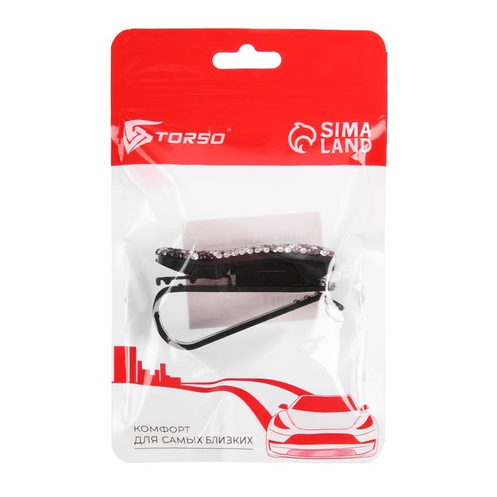 Держатель очков зажим с светло-розовыми стразами, чёрный Держатель очков зажим с светло-розовыми стразами, чёрный