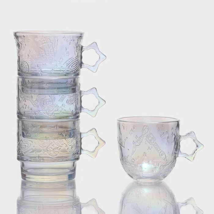 Набор кружек стеклянных «Космос», 4 предмета: 300/300/250/300 мл, цвет перламутровый Набор кружек стеклянных «Космос», 4 предмета: 300/300/250/300 мл, цвет перламутровый