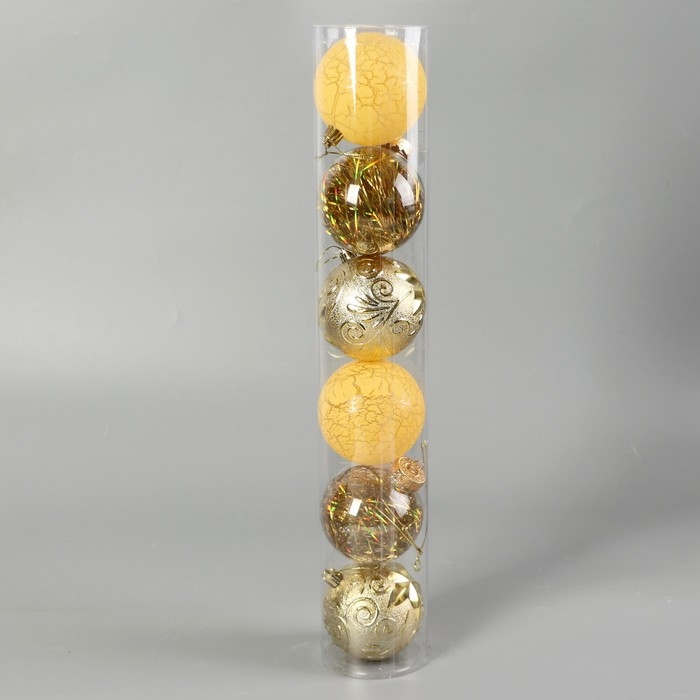 Набор шаров пластик d-8 см, 6 шт Набор шаров пластик d-8 см, 6 шт "Мелодия" диско треск, золото