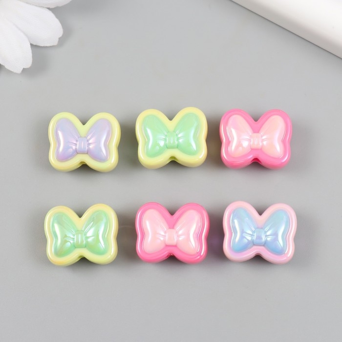 Бусина для творчества пластик набор 6 шт. Бусина для творчества пластик набор 6 шт. "Бант" цветная с перламутром МИКС 1,7х2 см