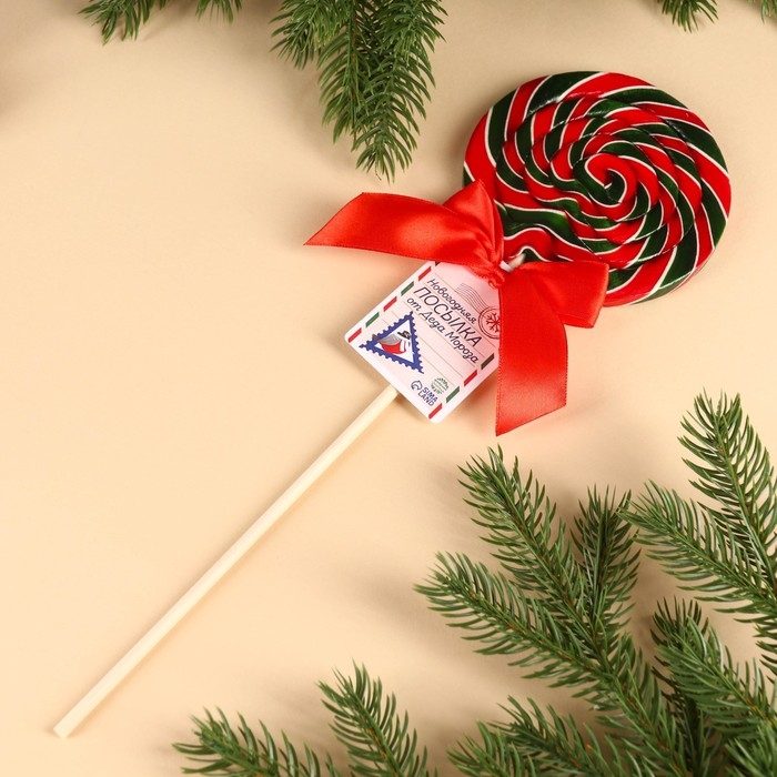 Леденец на палочке &laquo;Новогодняя посылка&raquo;, вкус: вишня, 110 г.