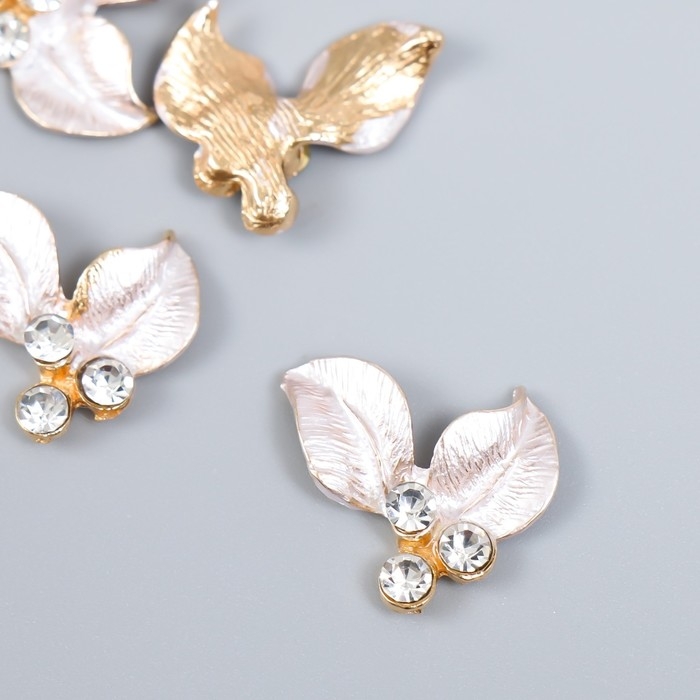 Декор для творчества металл Декор для творчества металл "Два листика" стразы, золото набор 4 шт 2,1х2,1 см