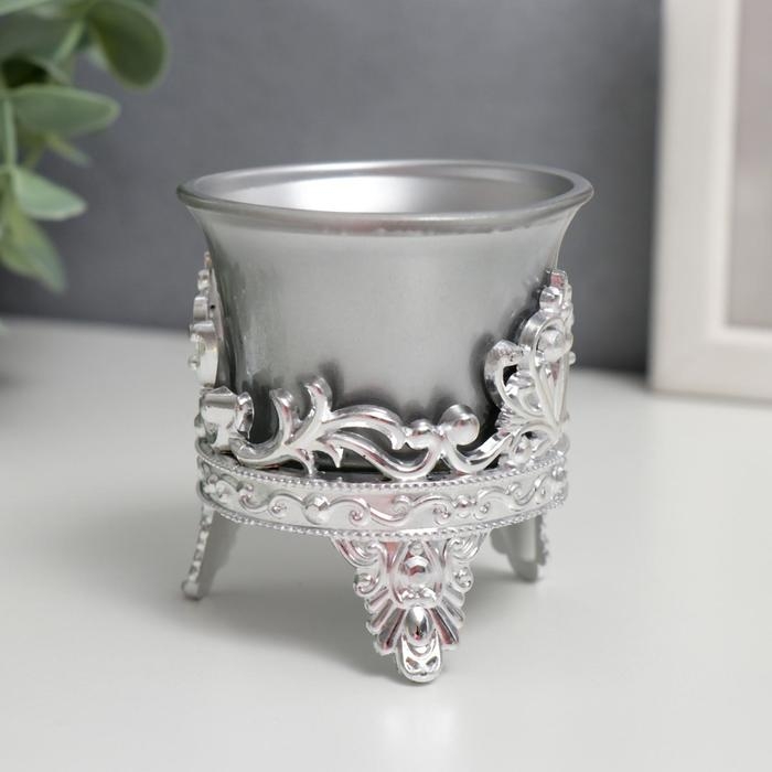 Подсвечник пластик, стекло Подсвечник пластик, стекло "Цветок лотоса" серебро 6,5х6х6 см