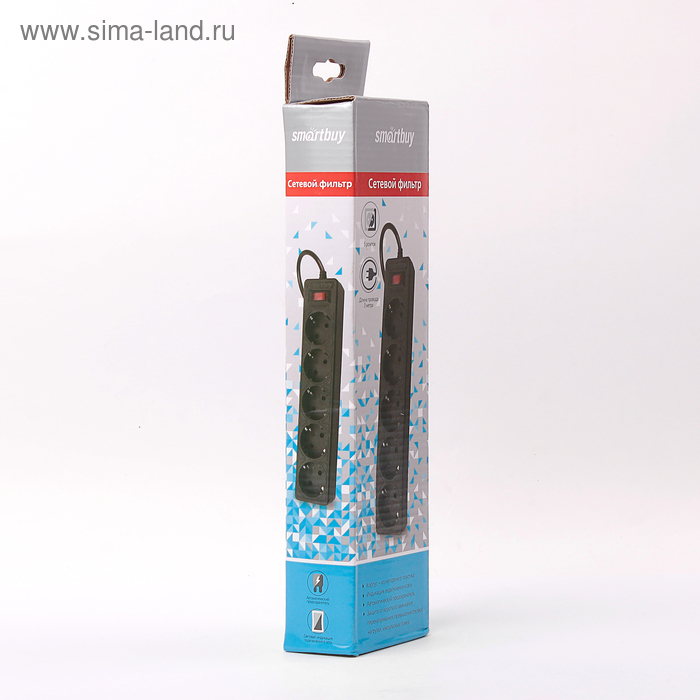 Сетевой фильтр Smartbuy One, 5 розеток, 3 м, 10 А, 2200 Вт, с з/к, черный Сетевой фильтр Smartbuy One, 5 розеток, 3 м, 10 А, 2200 Вт, с з/к, черный