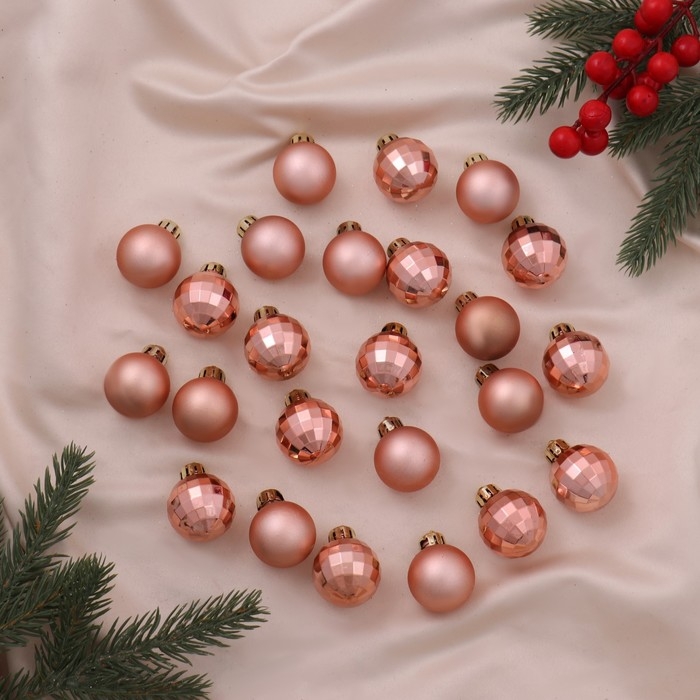 Набор шаров пластик d-3 см, 24 шт Набор шаров пластик d-3 см, 24 шт "Диско ассорти" розовое золото