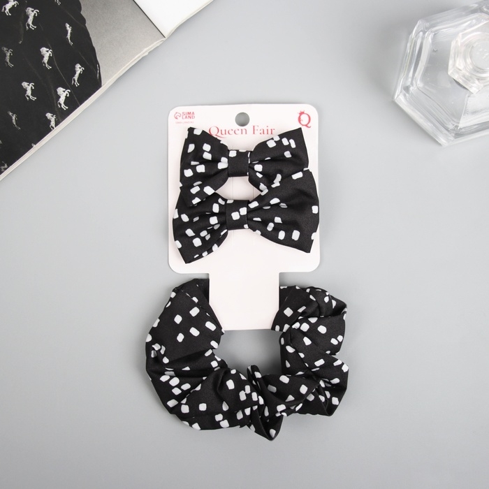 Набор для волос Набор для волос "Фелиция" (резинка 7 см, 2 зажима 6,5 см) элегия, чёрно-белый