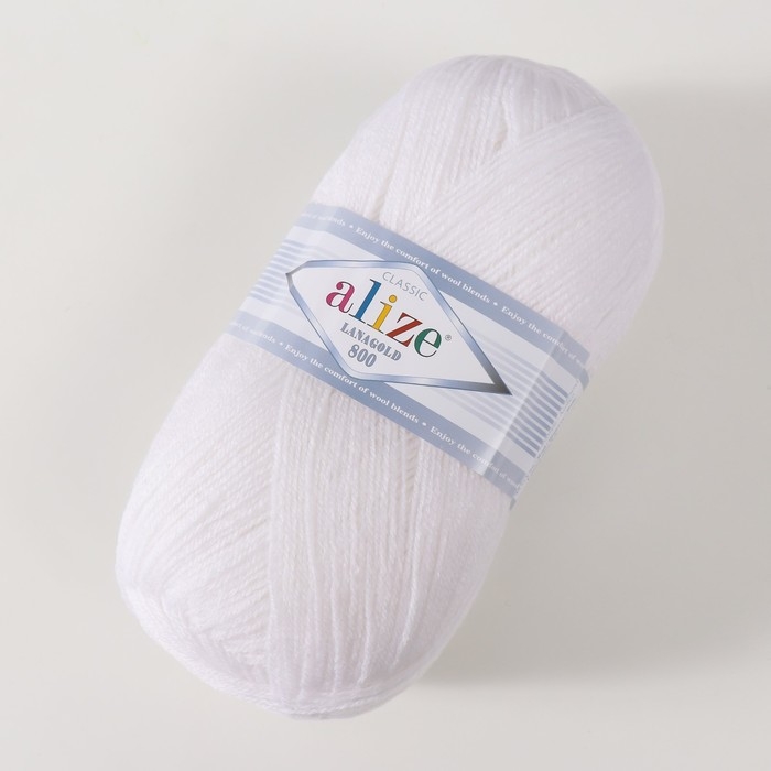 Пряжа Пряжа "Lanagold 800" 49% шерсть, 51% акрил 730м/100гр (55 белый)