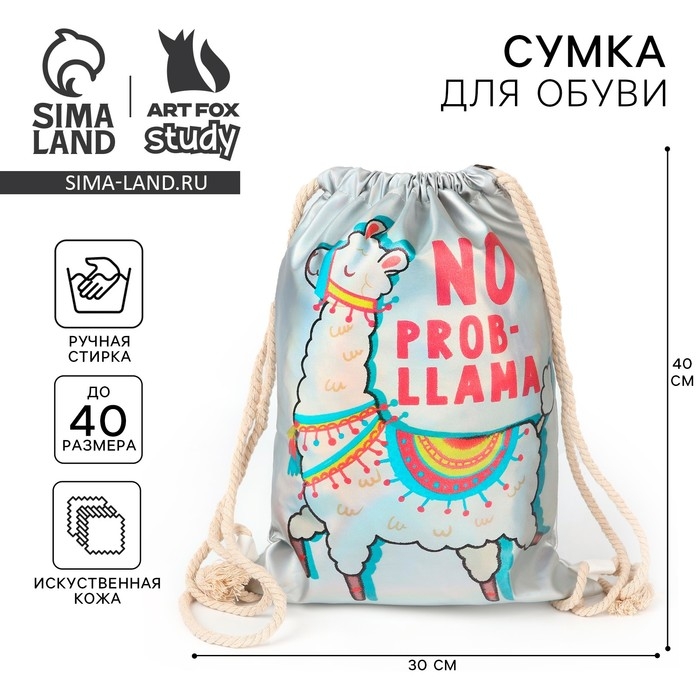 Мешок для обуви &laquo;1 сентября: NO PROB-LLAMA&raquo; кож.зам голография, 30 х 40 см