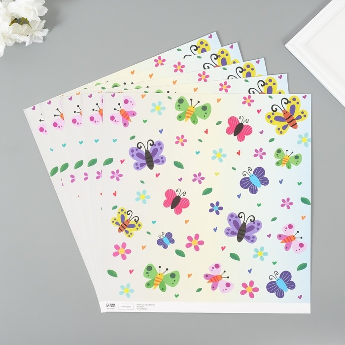 Бумага для скрапбукинга Бумага для скрапбукинга "Сад бабочек" плотность 180 гр набор 5 шт 30,5х32 см