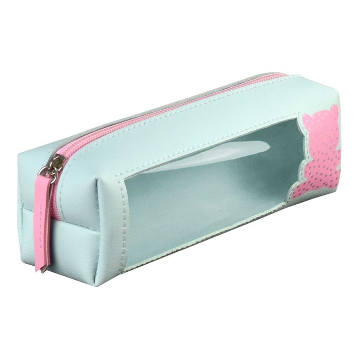 Пенал мягкий, 1 отделение, 55 х 195 х 60 мм, объёмный, искусственная кожа, с окном, Феникс ПВХ  Пенал мягкий, 1 отделение, 55 х 195 х 60 мм, объёмный, искусственная кожа, с окном, Феникс ПВХ "Мишка" зелёный/розовый 61342