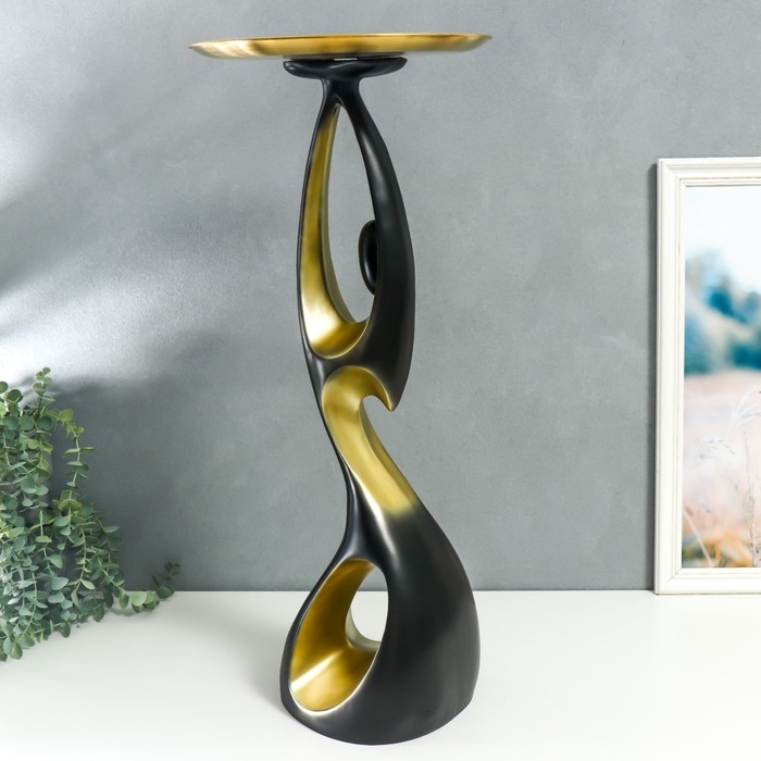 Сувенир полистоун подставка  Сувенир полистоун подставка "Абстракция. Изгибы" чёрная с золотом d=30 см 70х23х21 см