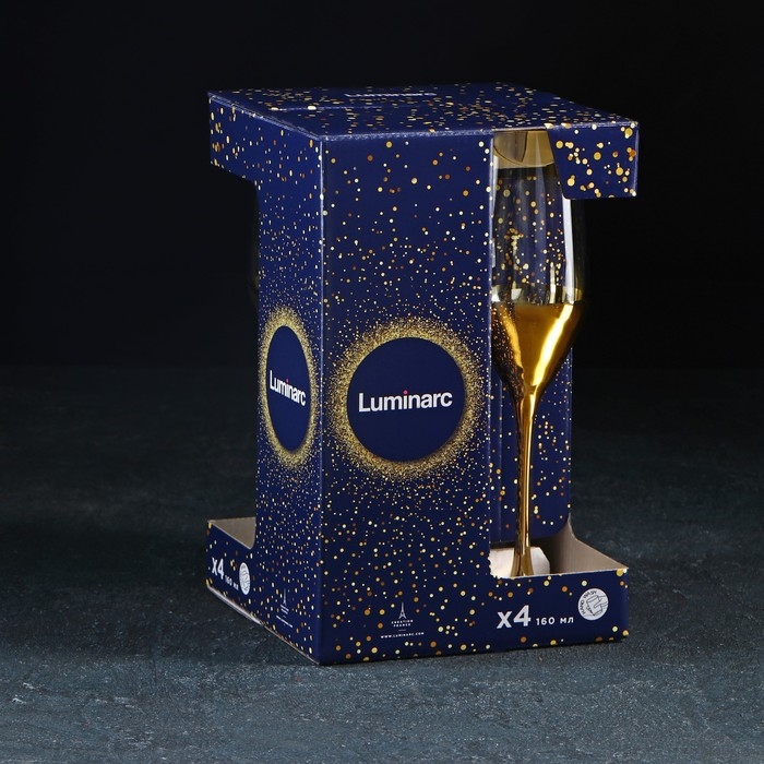 Набор стеклянных бокалов для шампанского «Электрическое золото», 160 мл, 4 шт Набор стеклянных бокалов для шампанского «Электрическое золото», 160 мл, 4 шт