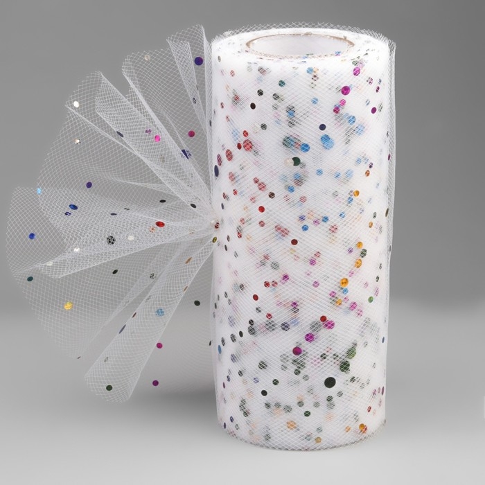 Фатин с разноцветными блёстками, 15 см, 11 ± 1 г/кв.м, 23 ± 1 м, цвет белый №1 Фатин с разноцветными блёстками, 15 см, 11 ± 1 г/кв.м, 23 ± 1 м, цвет белый №1