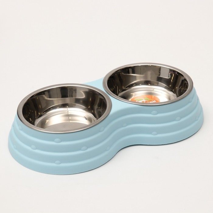 Миска металлическая двойная на пластиковом основании 2 х 160 мл, 25 х 14 х 5 см, голубая Миска металлическая двойная на пластиковом основании 2 х 160 мл, 25 х 14 х 5 см, голубая
