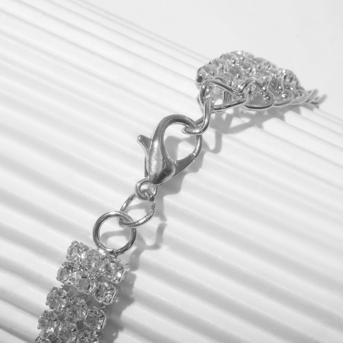 Браслет со стразами «Брайт» прямоугольник, цвет белый в серебре, 18 размер