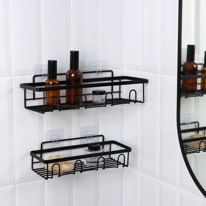 Полка для ванной прямая, набор 2 шт, 23,5×10×7,5 см, 33×12×9 см, черная Полка для ванной прямая, набор 2 шт, 23,5×10×7,5 см, 33×12×9 см, черная