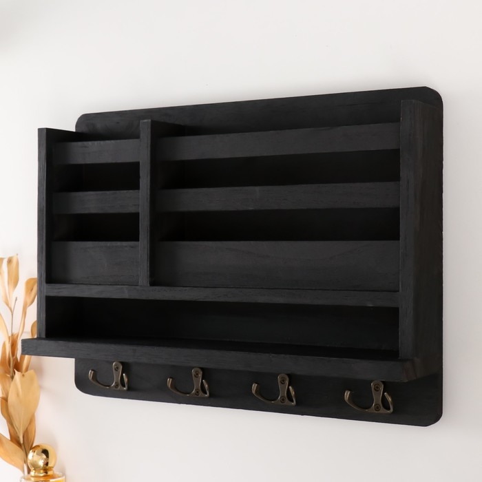 Крючки декоративные дерево с карманом и полочкой Крючки декоративные дерево с карманом и полочкой "Чёрный" 10,5х28х18 см