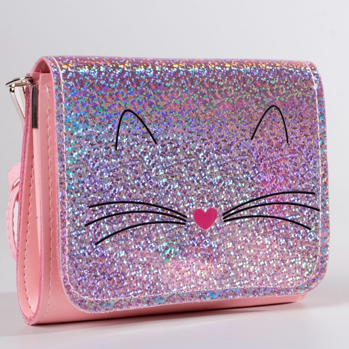 Сумка детская для девочки Сумка детская для девочки "Блестящий котик", на клапане, цвет розовый, 15х4х12 см