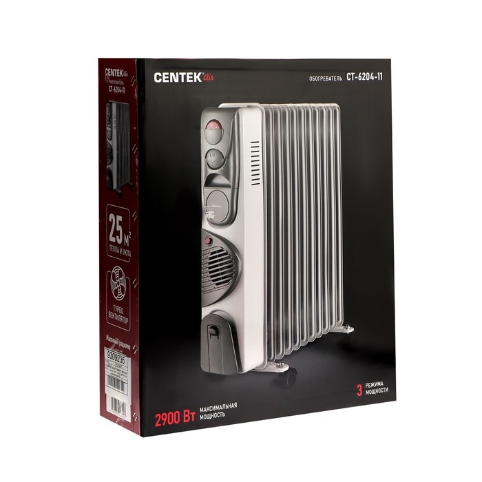 Обогреватель Centek CT-6204-11, масляный, 2900Вт, 11 секций, 25м², ТУРБО-вентилятор, 3режима Обогреватель Centek CT-6204-11, масляный, 2900Вт, 11 секций, 25м², ТУРБО-вентилятор, 3режима