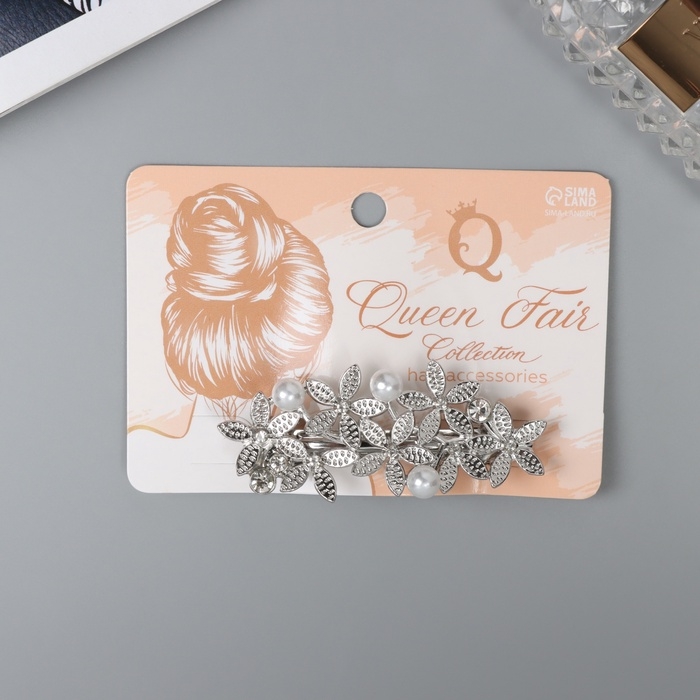 Заколка-автомат для волос Заколка-автомат для волос "Дилис" цветы, 6 см, серебро