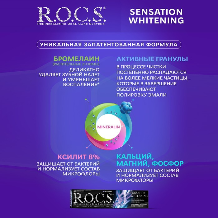 Зубная паста R.O.C.S., сенсационное отбеливание, eXtreme fresh, 74 г Зубная паста R.O.C.S., сенсационное отбеливание, eXtreme fresh, 74 г