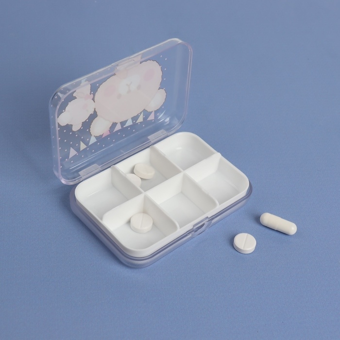 Таблетница «Милашки», 6 секций, 9,2 см х 6,2 см х 2 см, цвет МИКС Таблетница «Милашки», 6 секций, 9,2 см х 6,2 см х 2 см, цвет МИКС