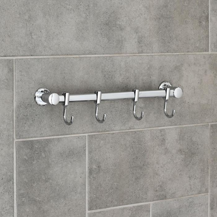 Крючок настенный на планке, двигающийся, Accoona A163-4, 4 шт, цвет хром Крючок настенный на планке, двигающийся, Accoona A163-4, 4 шт, цвет хром