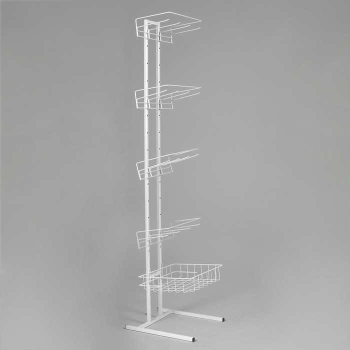 Стойка прикассовая для снэков с 4-штыревой гребёнкой, с 4 крючками, 1 корзина, 45×46×180 см, цвет белый Стойка прикассовая для снэков с 4-штыревой гребёнкой, с 4 крючками, 1 корзина, 45×46×180 см, цвет белый