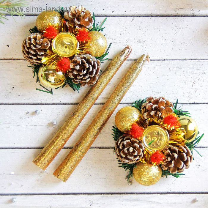 Свеча новогодняя с подсвечником Свеча новогодняя с подсвечником "Золотые шары" (набор 4 шт) 4х13х17 см
