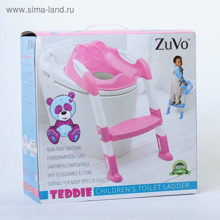 Детская накладка - сиденье на унитаз со ступенькой «Панда», с ручками, цвет голубой Детская накладка - сиденье на унитаз со ступенькой «Панда», с ручками, цвет голубой