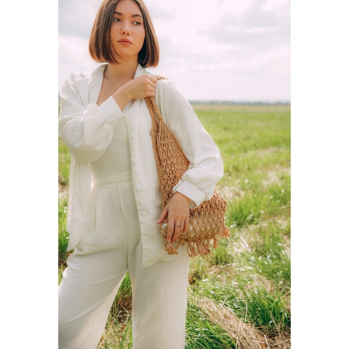 Сумка женская SL Home, ручное плетение, хлопок, длина ручек 15 см, 40×32 см Сумка женская SL Home, ручное плетение, хлопок, длина ручек 15 см, 40×32 см