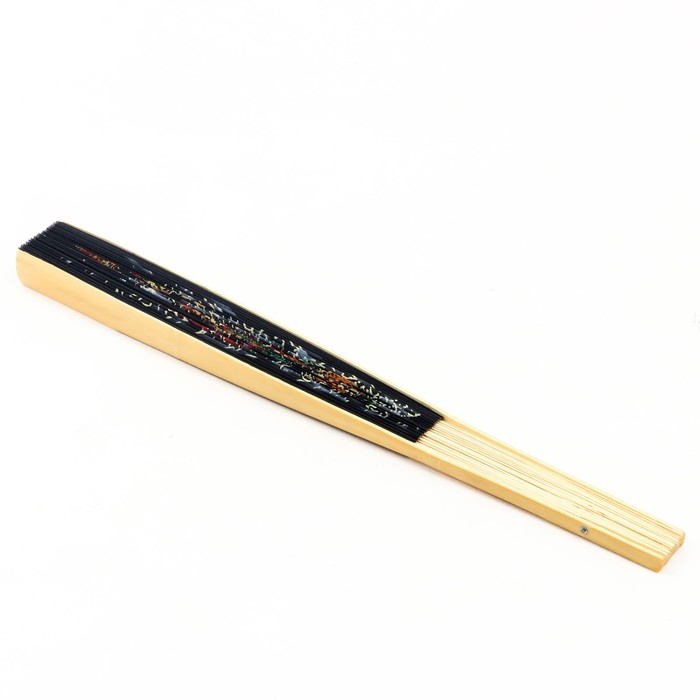 Веер бамбук, текстиль h=90 см  Веер бамбук, текстиль h=90 см "Дракон" чёрный