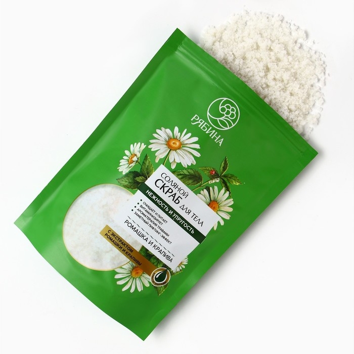 Cкраб для тела, соляной с экстрактом ромашки и крапивы, 250 г, РЯБИНА Cкраб для тела, соляной с экстрактом ромашки и крапивы, 250 г, РЯБИНА