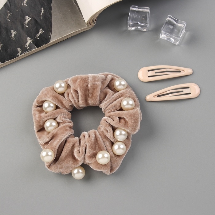 Набор для волос  Набор для волос "Глория грация" (резинка 7 см, 2 невидимки 5 см) бежевый