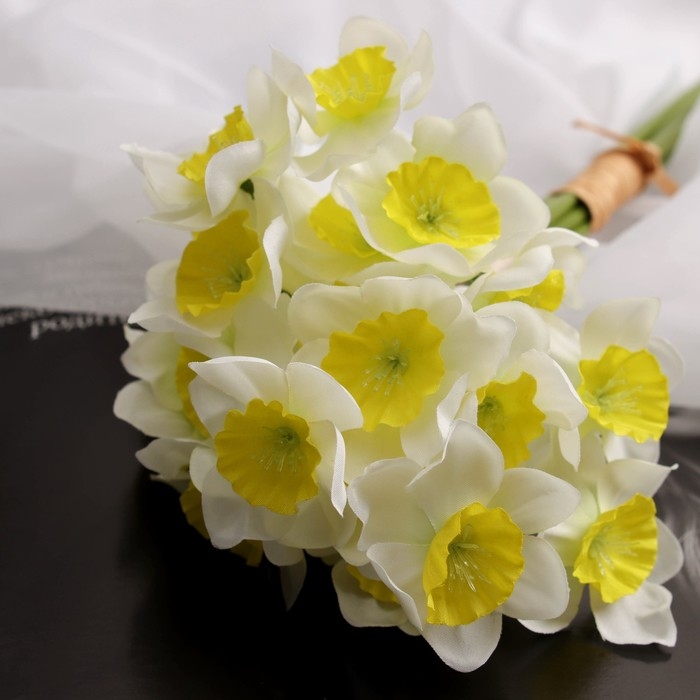 Цветы искусственные Цветы искусственные "Нарцисс люкс"диам.цветка-5см (6 штук в связке) 30 см, бело-жёлтый