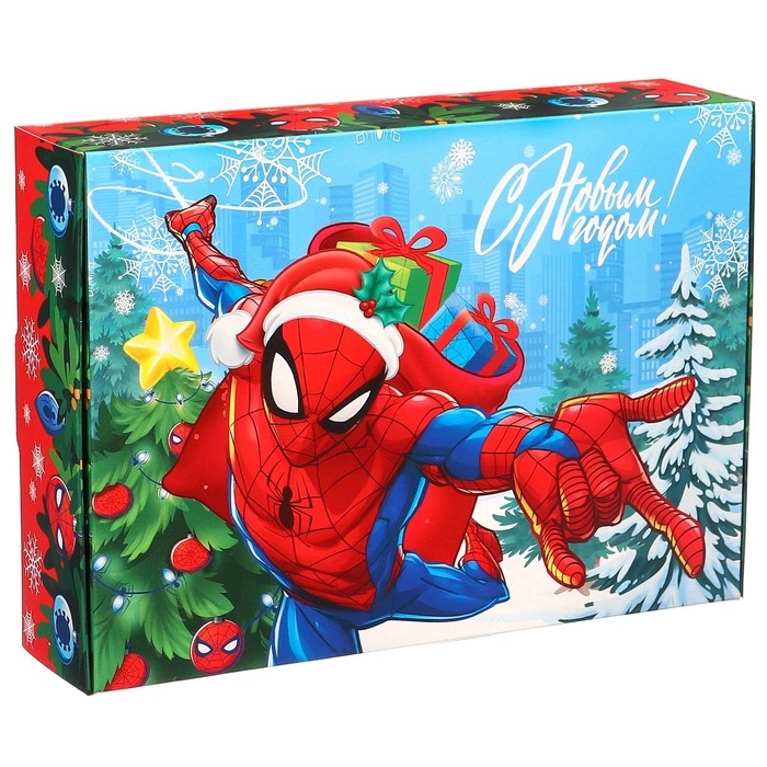 Новый год. Коробка подарочная, Новый год. Коробка подарочная, "С Новым годом", 21 х 15 х 5 см, Человек-паук