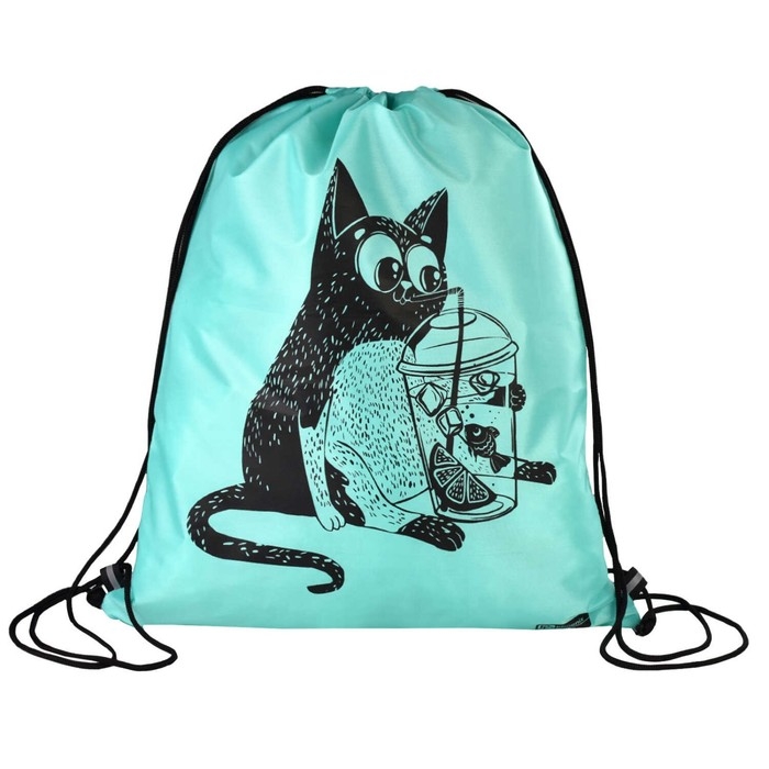 Мешок для обуви 420 х 340 мм, шелкография, Феникс  Мешок для обуви 420 х 340 мм, шелкография, Феникс "Кот с лимонадом" бирюзовый 62501